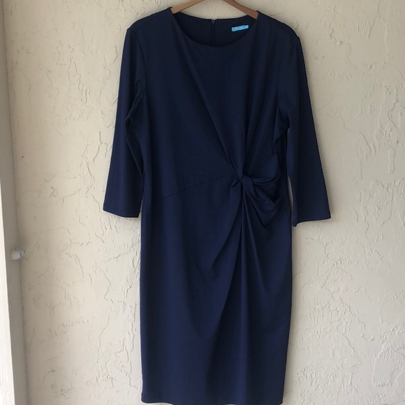 J. McLaughlin navy blue midi dress career style size XL spandex long sleeve